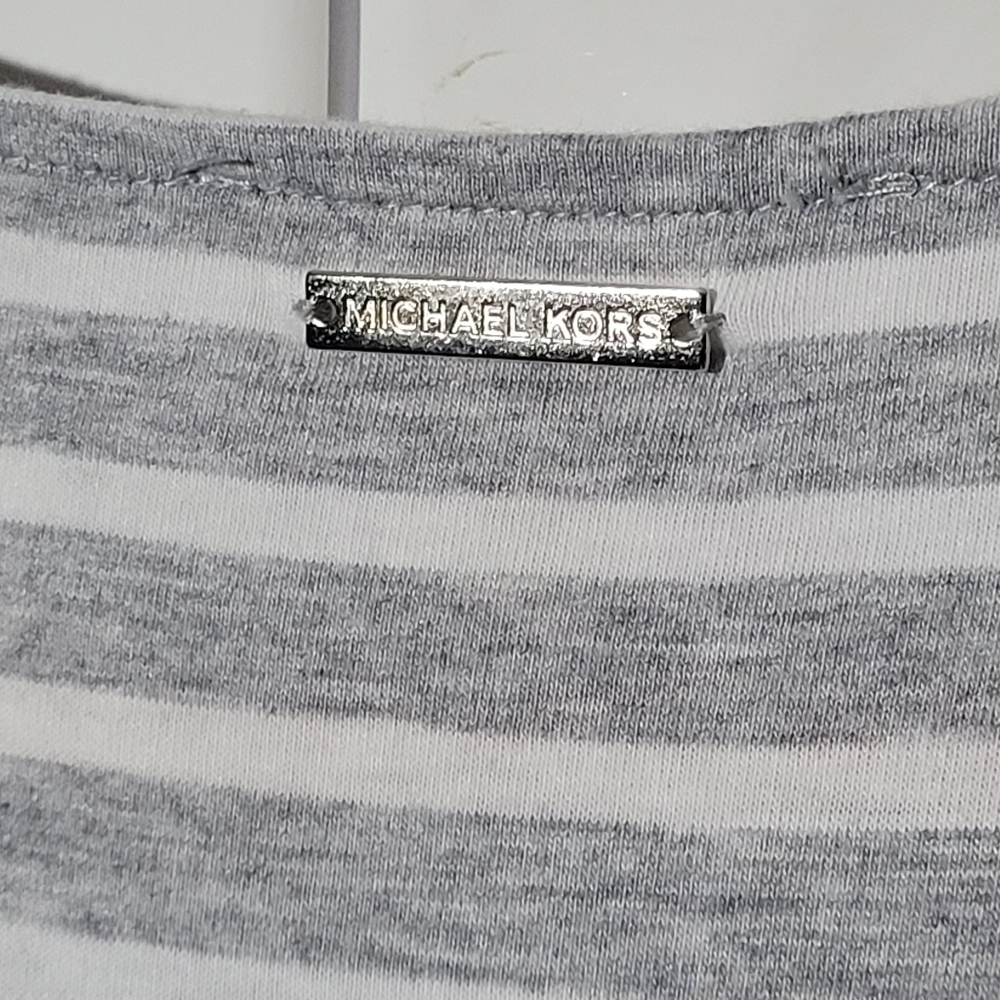 MICHAEL MICHAEL KORS Gray Striped Lace Up Top Short Sleeve Lightweight - Picture 5 of 5